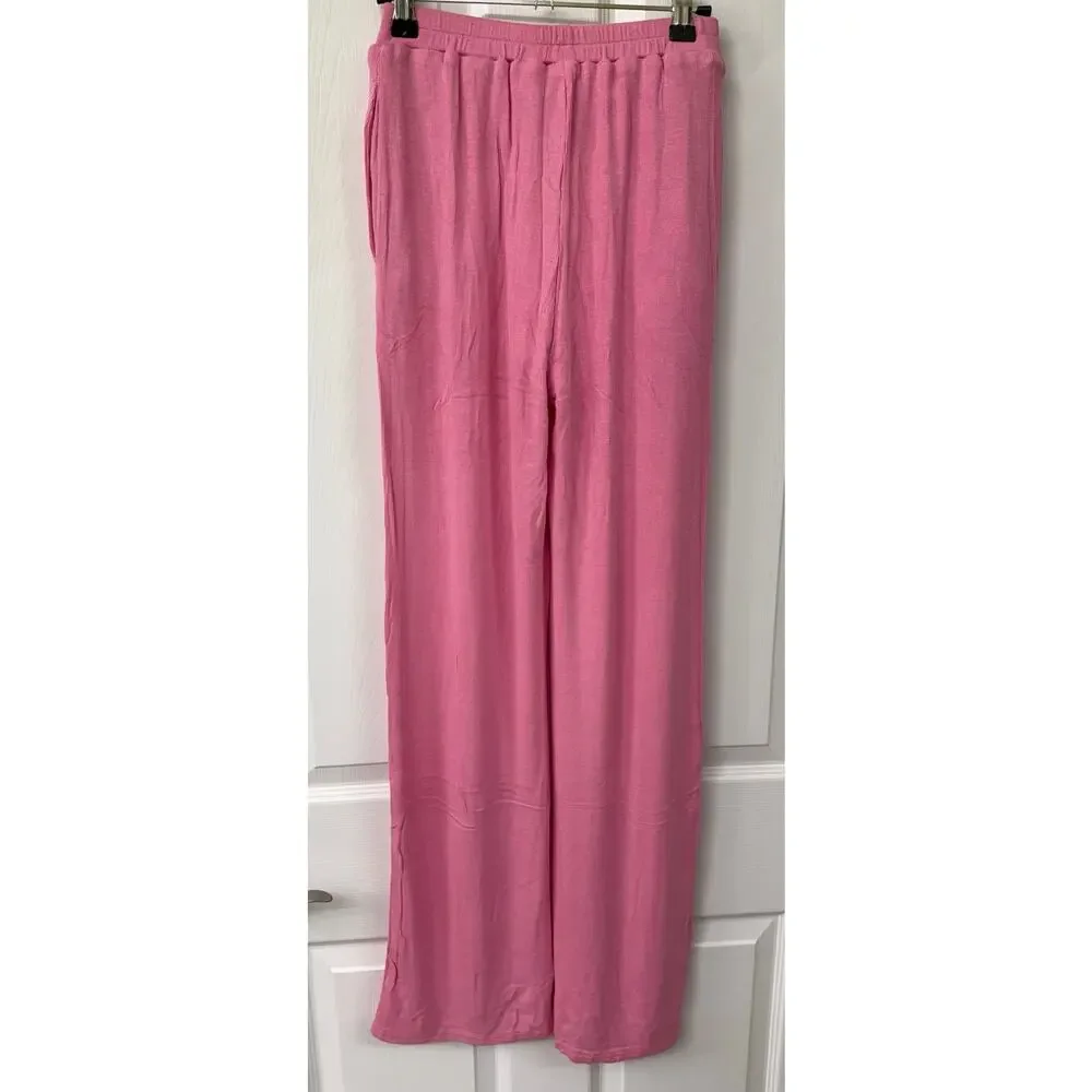 Hot & delicious Julia Heart Rib knit 2 piece pant set pink lined NWT Small - Picture 8 of 10